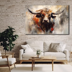 Scottish Highland Cow Canvas, Bull Print Art, Animal Oil Painting, Farm Animal Wall Decor, Bullfights Poster, Print Picture for Farmer