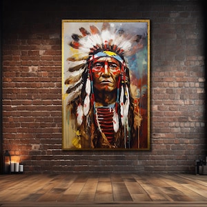 Native Warrior Canvas Art, Ethnic Wall Art, Spirit&Man Painting, Indian Chief Poster, Tribal Canvas, Framed Print Art,Home Decor,Nations Art