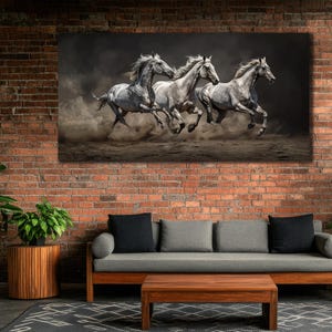 Horses Canvas Print Art, Large Horse Painting Canvas, Farm Animal Wall Decor, Room Decor, Print Picture for Farmer, Running Horse Wall Decor