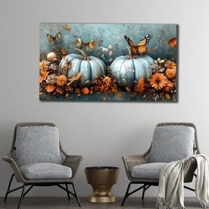 Pumpkins Canvas Painting, Halloween Print Art, Pumpkin Wall Art, Painting on Canvas, Rustic Poster,Kitchen Wall Art, Vintage Pumpkin Print