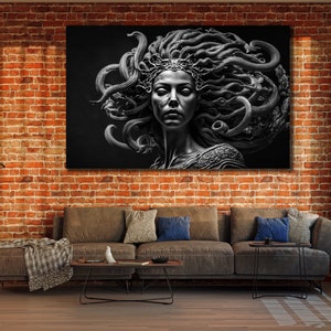 Medusa Canvas Printing, Mythological Poster, Blue Medusa Wall Art, Home Wall Decoration, 3d Medusa Canvas Art, Greek Canvas Artwork Poster
