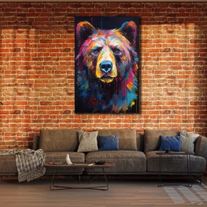 Grizzly Bear Wall Art, Animals Wall Decor, Polar Bear Canvas, Print Picture for Home, Colorful Bear Poster Print Art, Graffiti Bears Artwork