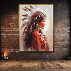 Native Warrior Canvas Art, Ethnic Wall Art, Spirit&Girl Painting, Native Indian Woman Poster, Tribal Canvas, Framed Print Art,Home Decor