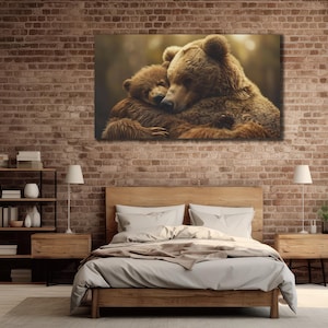 Grizzly Bear Wall Art, Animals Wall Decor, Bear Family Canvas, Print Picture for Home, Bear Baby Poster Print Art, Family Bears Artwork