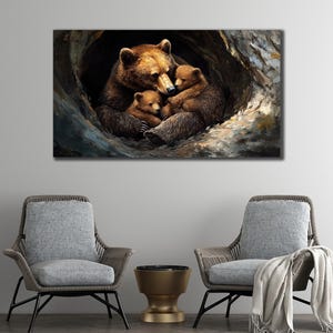 Grizzly Bear Wall Art, Animals Wall Decor, Bear Family Canvas, Print Picture for Home, Bear Baby Poster Print Art, Family Bears Artwork