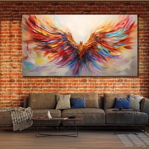 Dipinto su tela di uccello Phoenix, stampa artistica di uccelli Simurgh, arte murale di uccelli colorati, pittura su tela, poster di Phoenix, tela appesa a parete