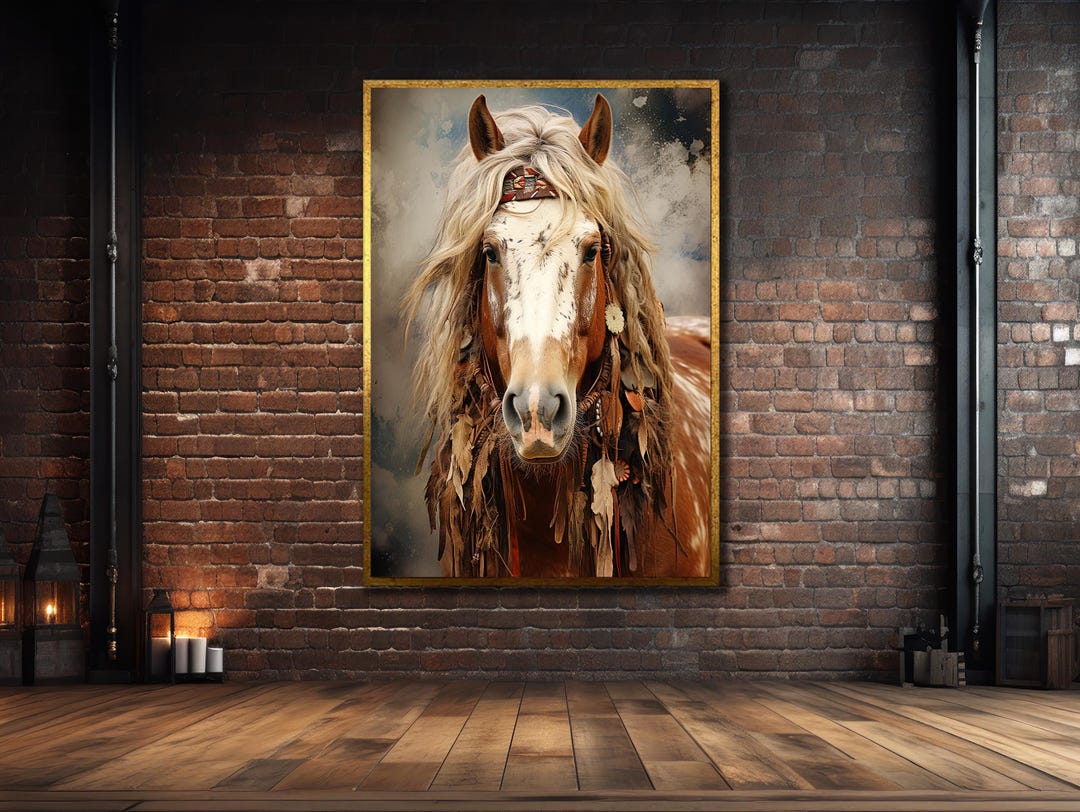ネイティブアメリカンの軍馬キャンバスアート：部族の室内装飾 - Etsy 日本, image size:1080x812