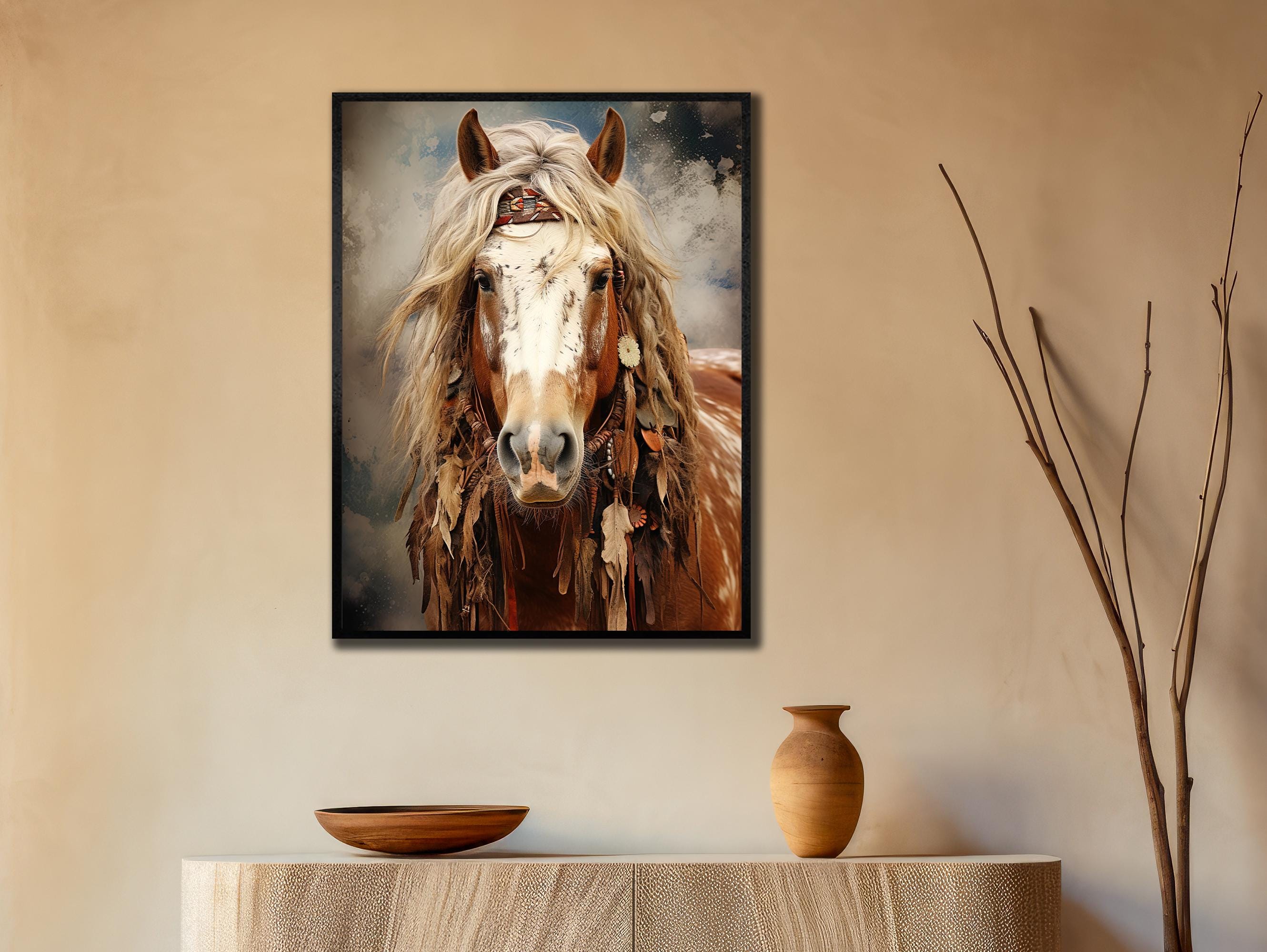 ネイティブアメリカンの軍馬キャンバスアート：部族の室内装飾 - Etsy 日本, image size:2660x2000