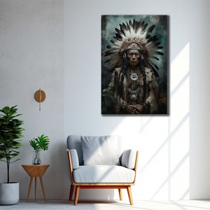 Native warrior Leinwand Kunstdruck, Ethnische Wandkunst, Indianer Malerei, Native Indian Poster, Wandbehang, Wohnzimmer Dekor