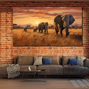 Elefant Leinwanddruck, Elefant Malerei Leinwand, Bauernhof Tier Wanddekor, afrikanische Familie Poster, Esszimmer Dekor, Druck Bild für Bauer