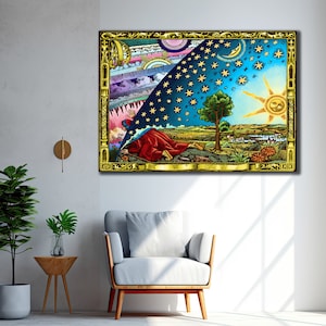 Gravure Flammarion Canvas Print Art, Astronomy Canvas Painting, Famous Artwork, Poster Reproduction, Renaissance Wall Decor, Modern Wall Art