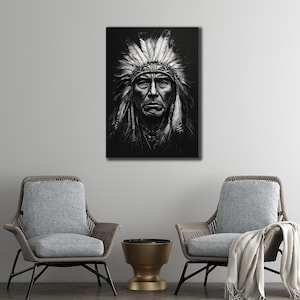 Native warrior Leinwand Kunstdruck, Ethnische Wandkunst, Indianer Malerei, Native Indian Poster, Wandbehang, Wohnzimmer Dekor