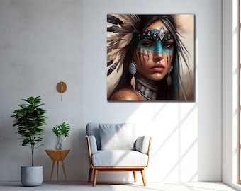 Native Woman Canvas Art: Ethnic Living Room Wall Decor
