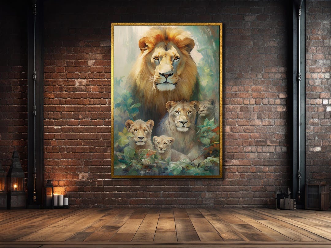 Lion Family Canvas Print: Elegant Animal Wall Art, Ready to Hang - Etsy