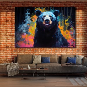 Grizzly Bear Wall Art, Animals Wall Decor, Polar Bear Canvas, Print Picture for Home, Colorful Bear Poster Print Art, Graffiti Bears Artwork