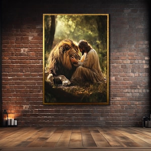 Jesus And Lion Canvas Art, Religious Poster, Christianity Wall Decor, Jesus Wall Art, Jesus Framed Prints Art, Office&Home Decor, Lion Art