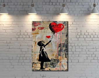 Banksy Red Balloon Girl Canvas, Art Print Canvas, Street Graffiti Wall Art, Balloon Canvas Painting, Expression Art, Graffiti Wall Decor