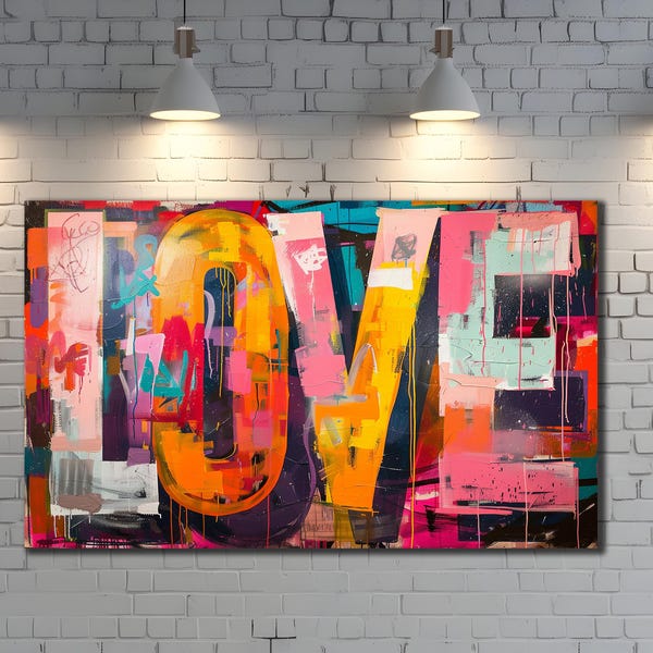 Banksy Love Hearts Canvas, Graffiti Wall Art, Modern Colorful Print