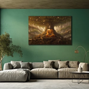Buddha Painting on Canvas, Abstract Spiritual Wall Art, Colorful Wall Decor, Dining Room Decor, Print Picture for Home, Buddhist Poster