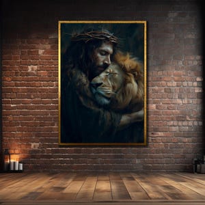 Jesus And Lion Canvas Art, Religious Poster, Christianity Wall Decor, Jesus Wall Art, Jesus Framed Prints Art, Office&Home Decor, Lion Art