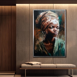 Elegant Woman Canvas, Ethnic Woman Wall Art, African Girl Wall Decor, African Woman Poster,Ethnic Girl Wall Decor, Black Woman Portrait Art
