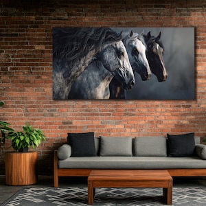 Horses Canvas Print Art, Large Horse Painting Canvas, Farm Animal Wall Decor, Room Decor, Print Picture for Farmer, Couple Horse Wall Decor
