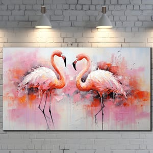 Rosa Flamingo Wandkunst, Tiere Wanddekor, Flamingo Leinwanddruck Kunst, fertig zum Aufhängen, Wohnzimmer Wandkunst, niedliches Tier Poster, Wohnkultur