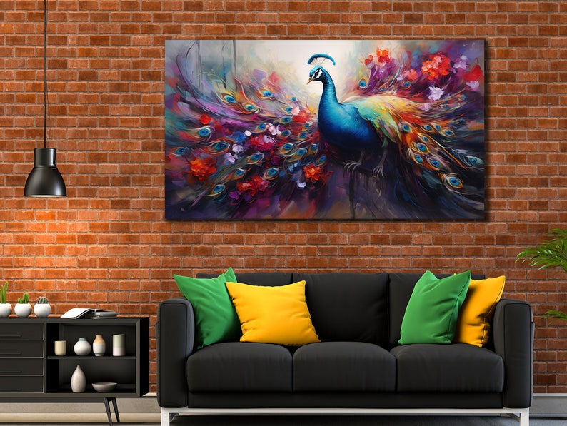 Colorful Peacock Oil Painting, Canvas Wall Art, Animals Wall Decor