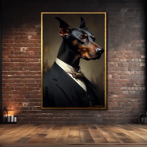 Doberman Canvas, Black Dog Print Art, Animal Wall Art, Doberman Painting on Canvas, Dog Poster, Wall Hanging, Animal Canvas Art