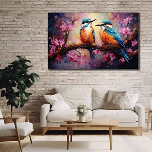 Arte de lienzo de pájaros azules, impresión de arte de pared de pájaros, lienzo de pintura de animales, colgante de pared, regalo de amante de los animales, decoración de la cueva del hombre, decoración de la pared de la granja