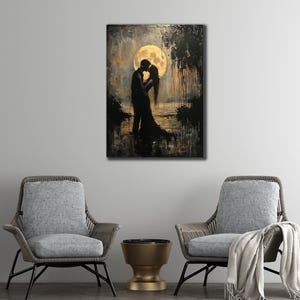 Kissing Couple Canvas Art Print, Lover Wall Art, Romantic Couple Canvas Art, Abstract Lover Painting Art,Home Gifts, Wall Art for Home Decor