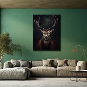 Impressão de arte de veado, arte de parede de veado, impressões de arte de parede de animais, arte de parede de tela de veado, arte de parede de veado, pintura de floresta original, tela de pintura de animal