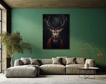 Stag Canvas Wall Art: Forest Animal Painting