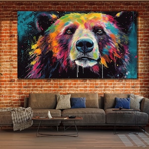 Grizzly Bear Wall Art, Animals Wall Decor, Polar Bear Canvas, Print Picture for Home, Colorful Bear Poster Print Art, Graffiti Bears Artwork