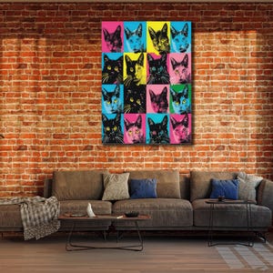 Popart kat muurkunst, dieren muur decor, kleurrijke katten canvasprint, Warhol poster kunst, graffiti katten kunstwerk, cadeau voor kattenliefhebbers