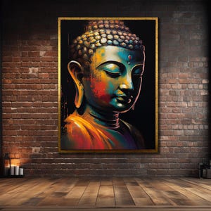 Buddha Painting on Canvas, Spiritual Wall Art, Colorful Buddha Wall Decor, Print Picture for Home,Buddhist Poster,Gift for Meditation Lovers