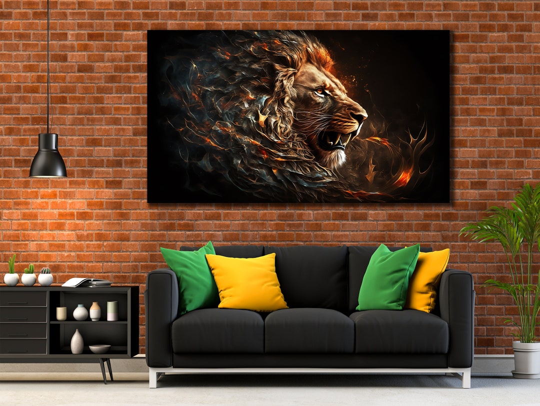 Abstract Lion Printing Canvas, Lion Wall Art, Animals Wall Decor