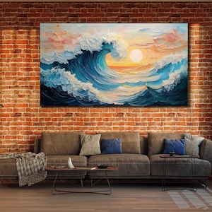 Ocean Wave Painting Wall Art, Wave Wall Decor, Modern Canvas Print Art, Ready to Hang, Living Room Wall Art, Wave Artwork Poster, Home Decor