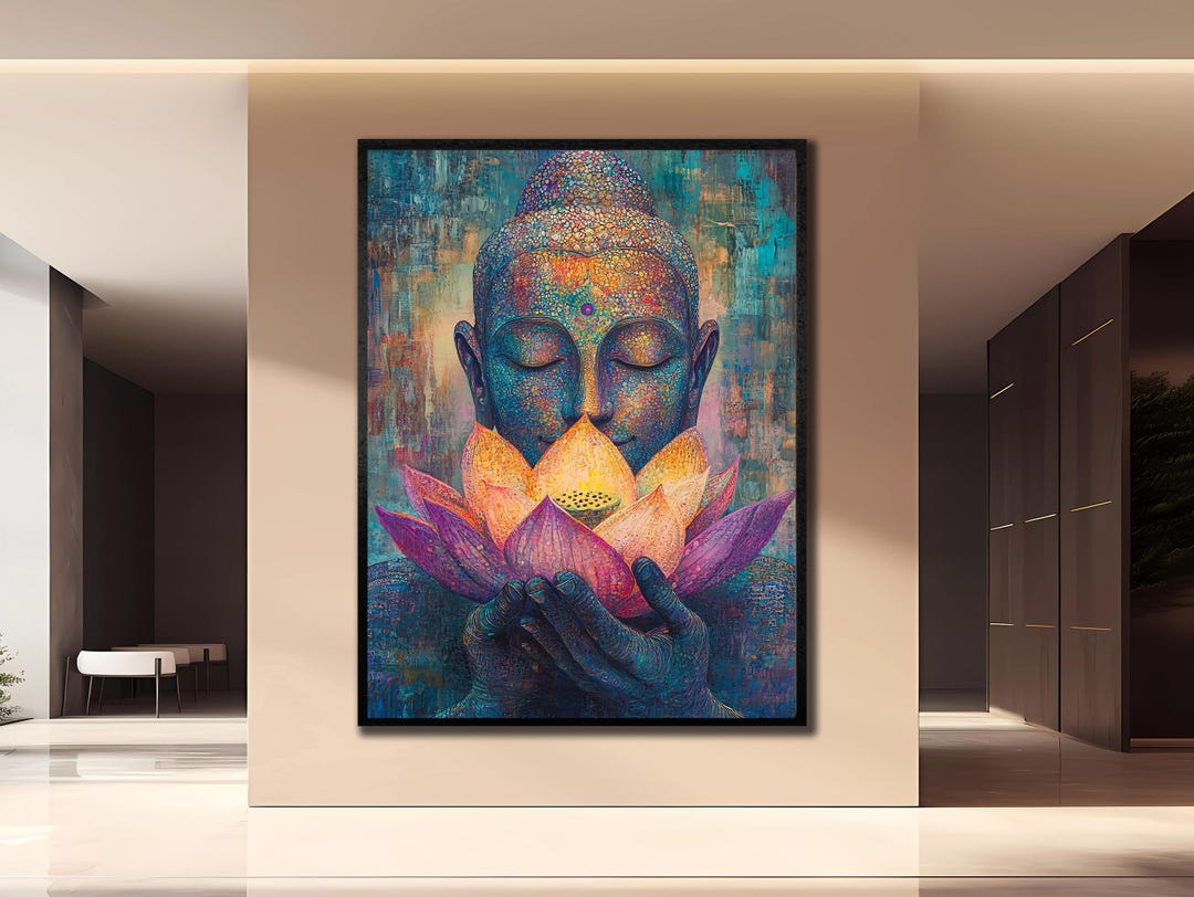 Buddha and Lotus Canvas Art: Spiritual Meditation Wall Decor - Etsy