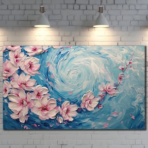 ピンクの花の壁アート、桜の木の壁の装飾、桜のポスター、日本のキャンバスプリントアート、すぐに掛けられる、リビングルームの壁アート