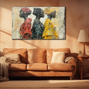 African Cultural Illustration Art Print, African Ethnic Women Canvas Wall Art, Ethnic Artwork, Home Wall Decor, African Tribal Oil Painting