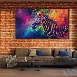 Zebra Wall Art, Animals Wall Decor, Zebra Canvas Painting, Print Picture for Home, Zebra Poster Print Art, Colorful Zebra Artwork