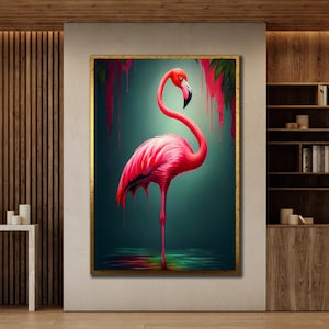 Pink Flamingo Wall Art, Animals Wall Decor, Flamingo Canvas Art, Ready to Hang, Living Room Wall Art, Animal Poster, Flamingo Portrait Art |