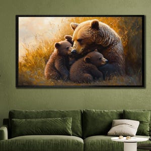 Grizzly Bear Wall Art, Animals Wall Decor, Bear Family Canvas, Print Picture for Home, Bear Baby Poster Print Art, Family Bears Artwork