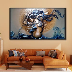 Medusa Canvas Print, Mythological Poster, Blue Medusa Wall Art, Home Wall Decoration, 3d Medusa Canvas Art, Greek Artwork, Medusa Poster