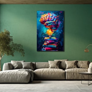 Colorful Brain Wall Art, Elegant Wall Decor, 3D Brain Canvas Print Art, Ready to Hang, Living Room Wall Art, Science Poster Canvas, Artwork