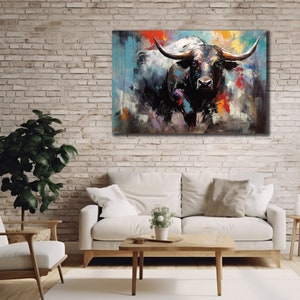 Scottish Highland Cow Canvas, Bull Print Art, Animal Oil Painting, Farm Animal Wall Decor, Bullfights Poster, Print Picture for Farmer