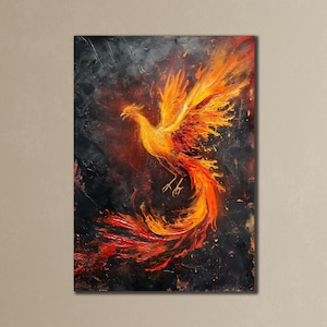 Phoenix Bird Canvas Painting,Simurgh Bird Print Art, Fire Bird Wall Art, Painting on Canvas,Phoenix Poster, Wall Hanging, Red Phoenix Canvas