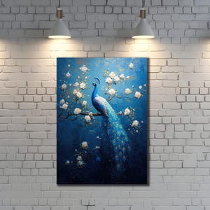Blue Peacock Oil Painting, Peacock Wall Art, Animals Wall Decor, Livingroom Decor, Print Picture for Home, Peacock Poster, Birds Artwork
