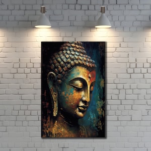 Buddha Painting on Canvas, Abstract Spiritual Wall Art, Colorful Buddha Wall Decor, Livingroom Decor, Print Picture for Home,Buddhist Poster